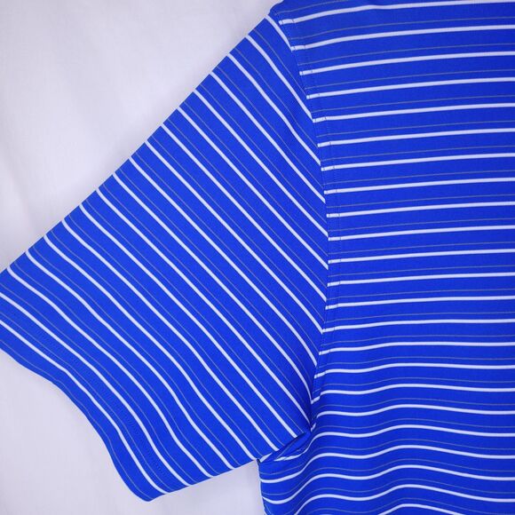 Under Armour Polo Shirt Mens Large Striped Blue White Performance Loose HeatGear - Picture 3 of 12